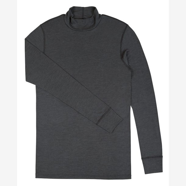 Herre lang�rmet undertr�je rullekrave merino uld - silke m�rkegr� 