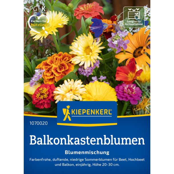 Farverig Kiepenkerl Balkonkastenblumen blanding &ndash; duftende lavvoksende sommerblomster 20-30 cm, nyttedyr-venlig mix til altaner, krukker, h�jbede og balkonkasser