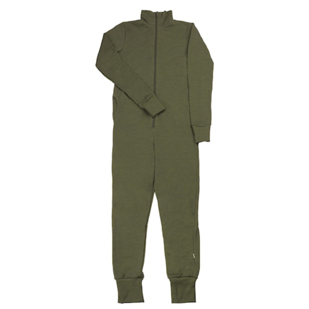 Olivengr�n heldragt overall &ndash; varm, slidst�rk og praktisk til jagt, vildtpleje, friluftsliv og markarbejde - merinould
