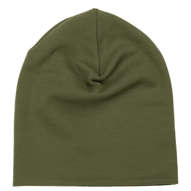 Olivengr�n hue beanie &ndash; varm merinould hue til jagt, friluftsliv, vildtpleje og kolde dage i marken