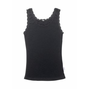 Dame merino uld undertrje sort og hvid m/blonde