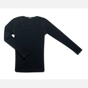 Dame lang�rmet merino uld undertr�je sort og hvid m/ blonde